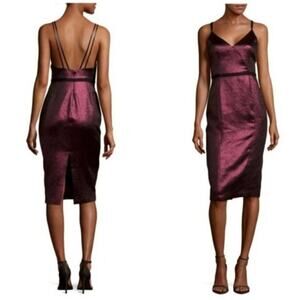 Cinq A Sept Soleil Coctail Dress SZ 2 Metallic Burgundy Red Knee Length Strappy
